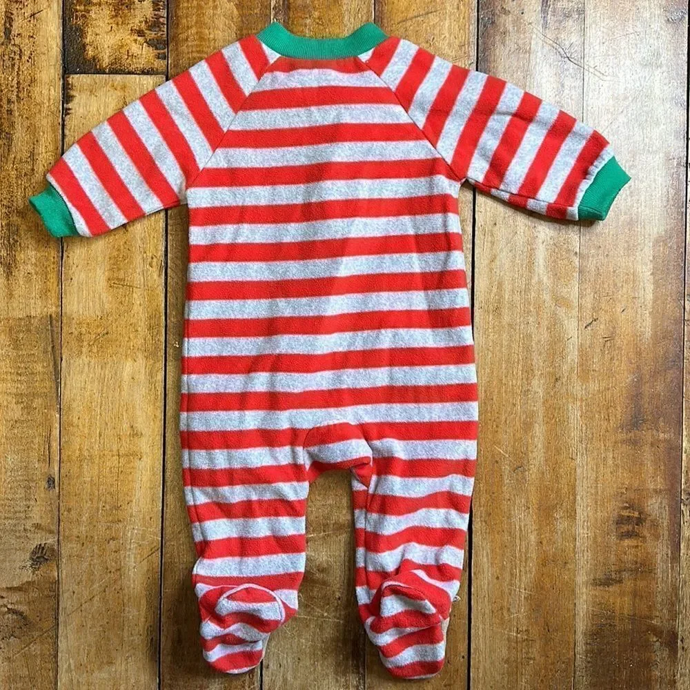 Carters Pajamas 3 months Christmas Holiday fleece sleeper reindeer Red Green